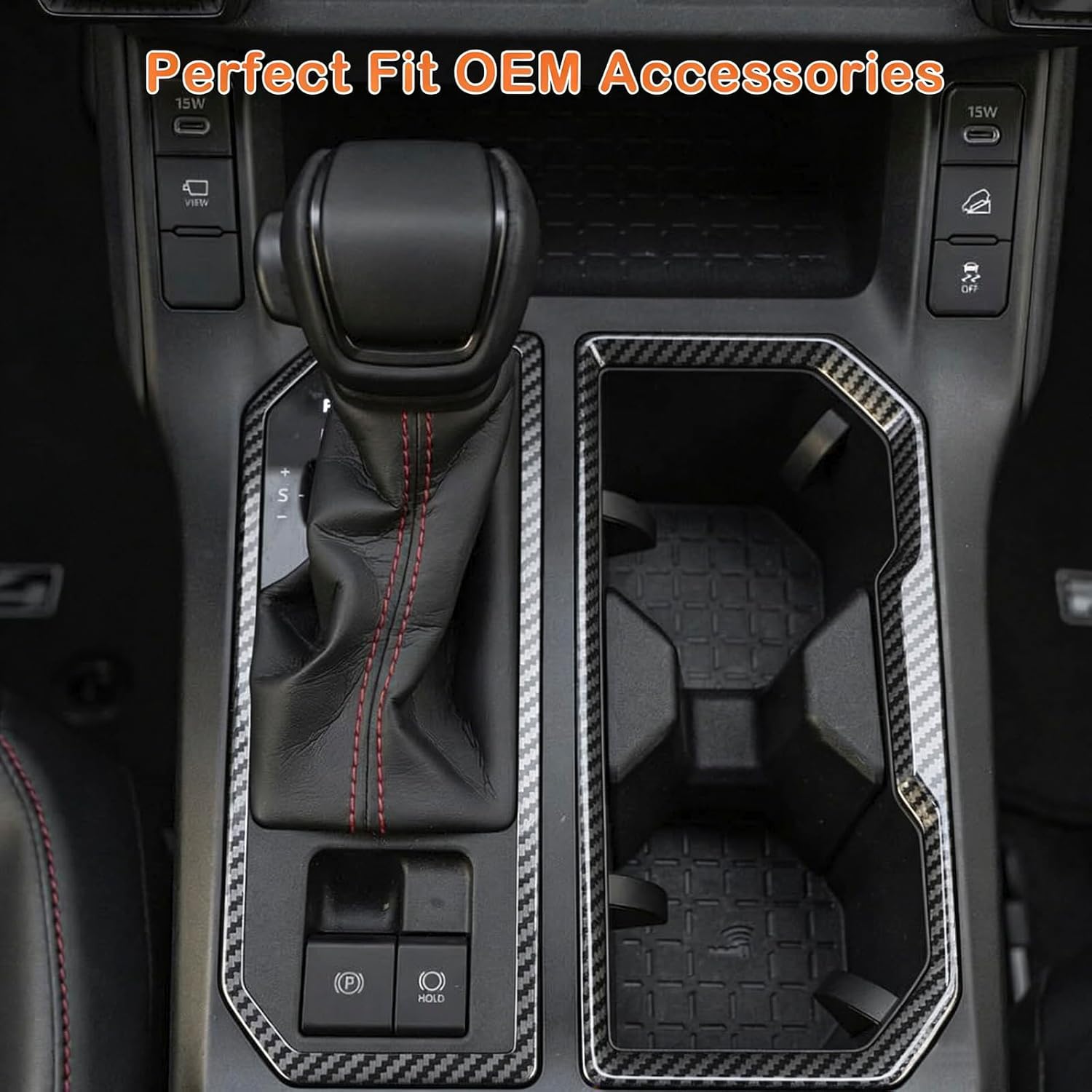 for 2026 Toyota RAV4 Center Console Only Fit Mechanical Gear Selector ABS Shift Panel Cover Decor Trim, RAV4 Hybrid&Plug-in Hybrid Interior Accessories-Carbon Fiber Grain