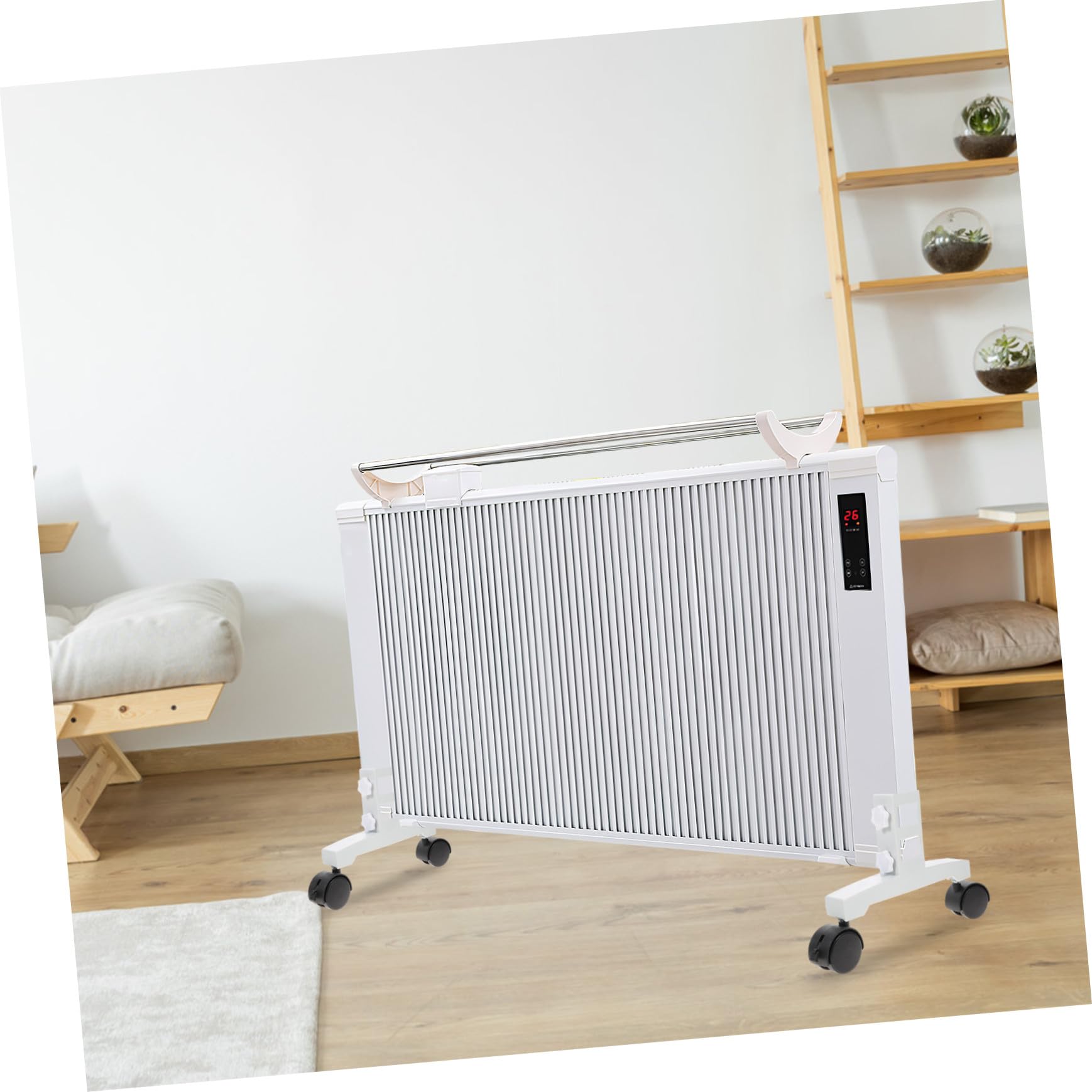 Angoily Support pour Radiateur Infrarouge Blanc, 2 Pièces, en Nylon et Fer, Robuste Barre Centrale Renforcée, Base Ajustable pour Appareil de Chauffage Électrique