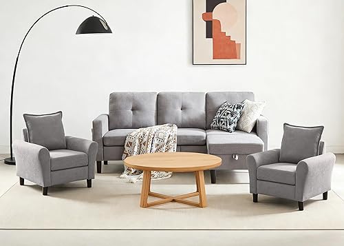 Miniatura 17 de Sofá Seccional Sofás para Sala de Estar, Sofás Seccionales Modulares de 3 Asientos en Forma de L con Almacenamiento y Chaise Reversible, Tela de