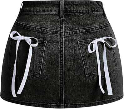 Amazon.com: MakeMeChic Women's Denim Skirt High Waist Bow Pocket