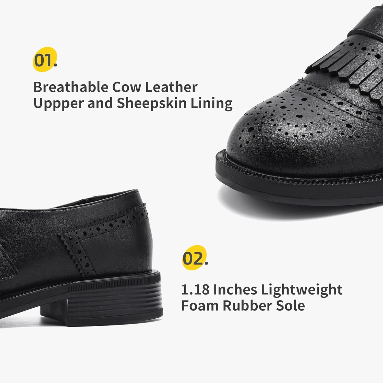 Chunky Loafers for Women, Women's Leather Platform Loafers, Lug Sole Tassel Slip On... - Image 4