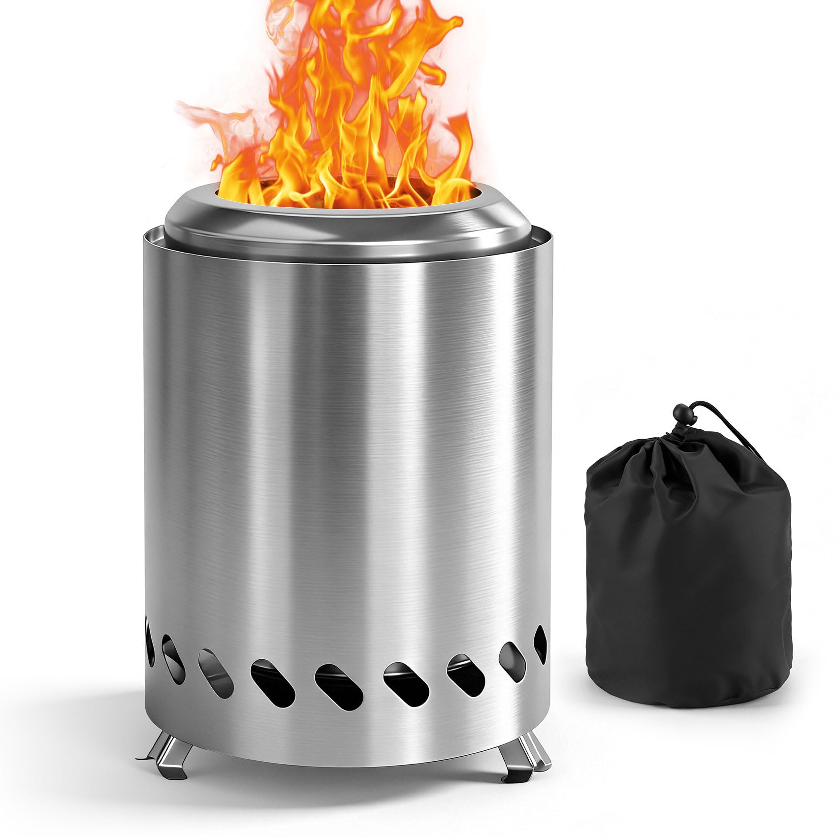 SHTALHST Portable Table Top Fire Pit, Smokeless Tabletop Fire Pit, Stainless Steel Small Firepit for Camping, Outdoor, Patio, Wood Burning/Pellet Fueled
