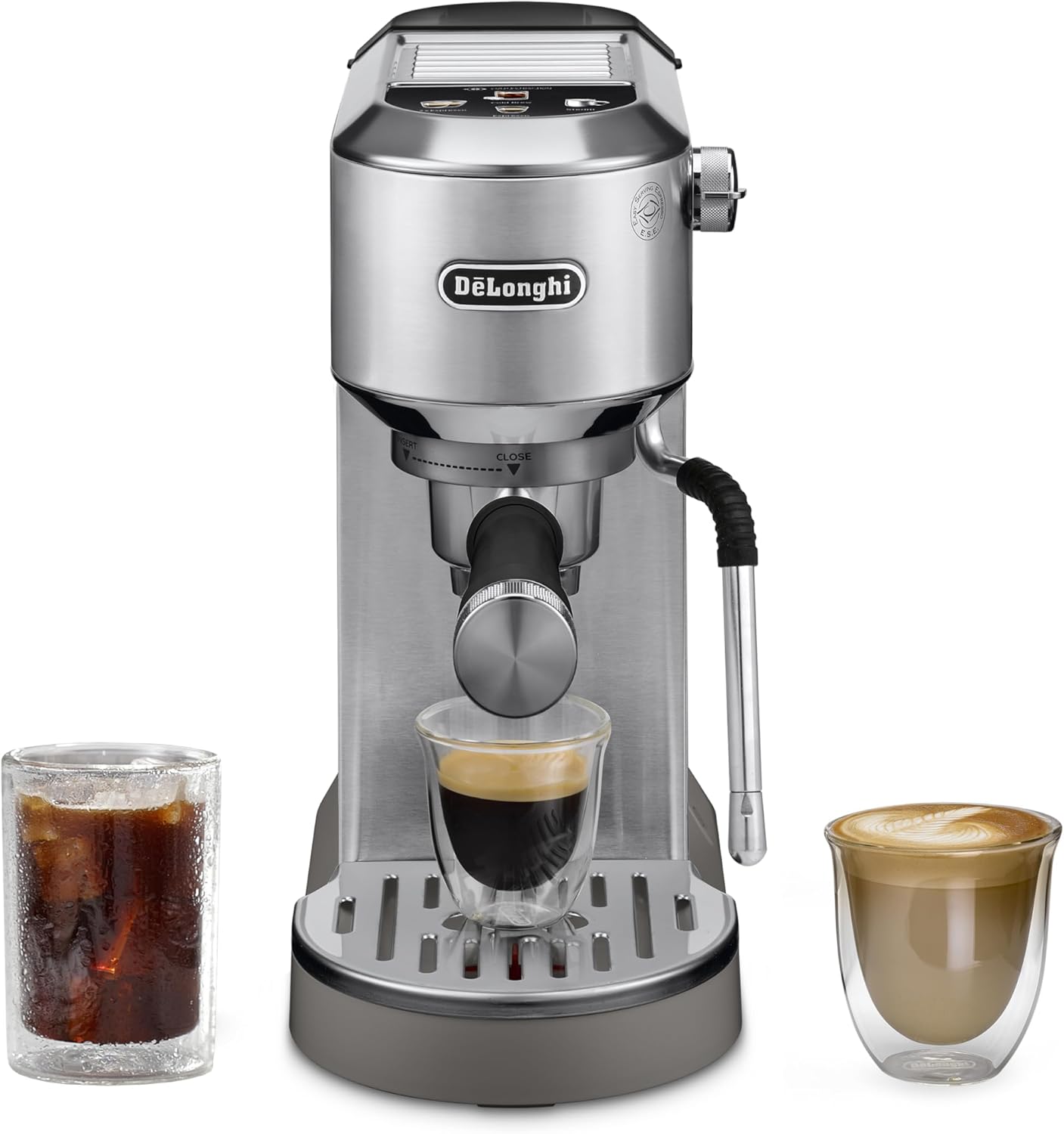 De'Longhi Dedica Duo Compact Cold Brew & Espresso Machine, Stainless Steel | #1 Worldwide Espresso Machine Maker, Rapid Heat-Up, Cold Brew, Powerful Milk Frother, 3 Unique Colors