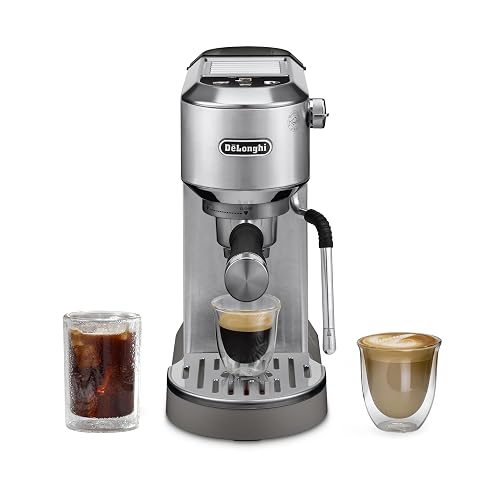 De'Longhi Dedica Duo Compact Cold Brew & Espresso Machine, Stainless Steel | #1 Worldwide Espresso Machine Maker, Rapid Heat-Up, Cold Brew, Powerful Milk Frother, 3 Unique Colors - Stainless Steel