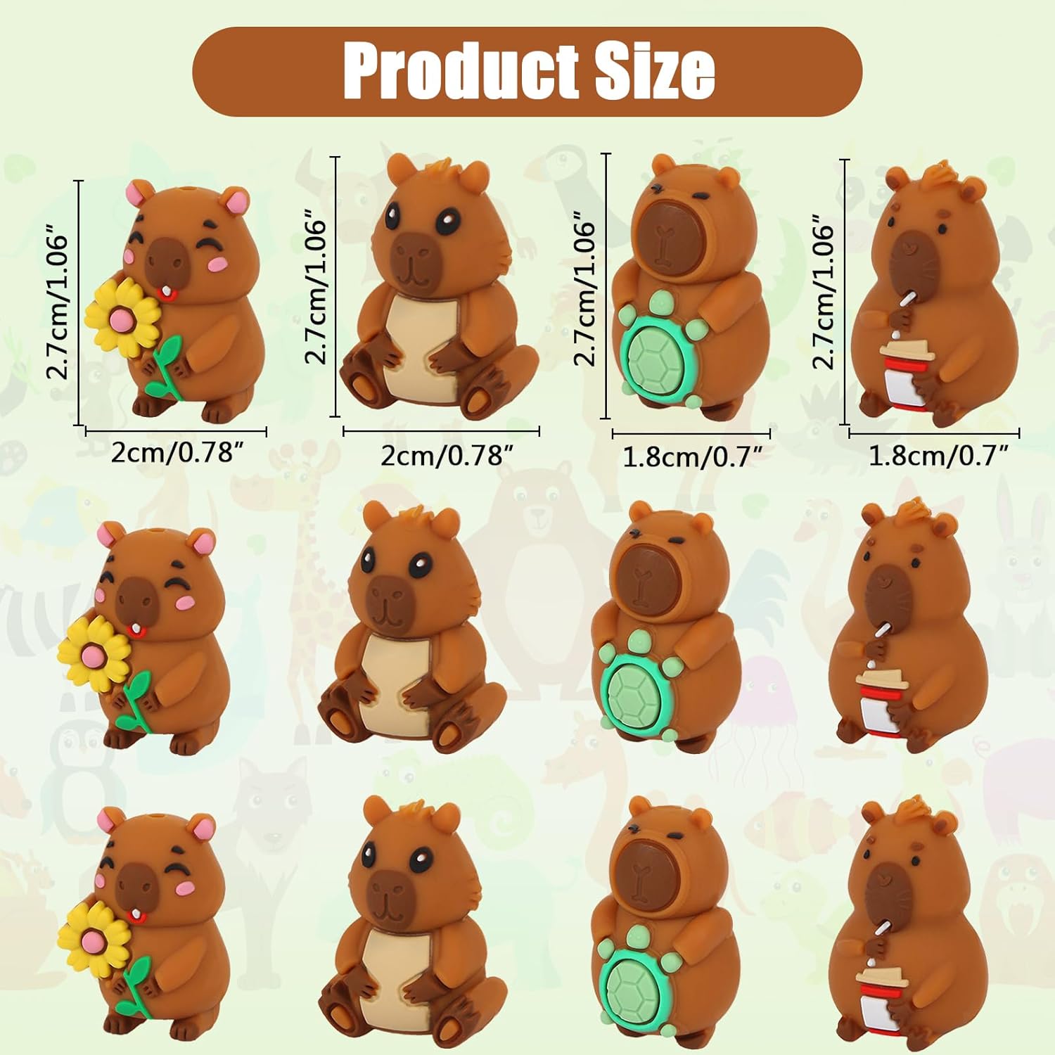 3D Animal Silicone Focal Beads for Keychain Making, 12 PCS Capybara Silicone Beads for Pen, Loose Bead Bulks for Bracelet Necklace Lanyard Jewelry and Handmade Crafts Making - Image 2