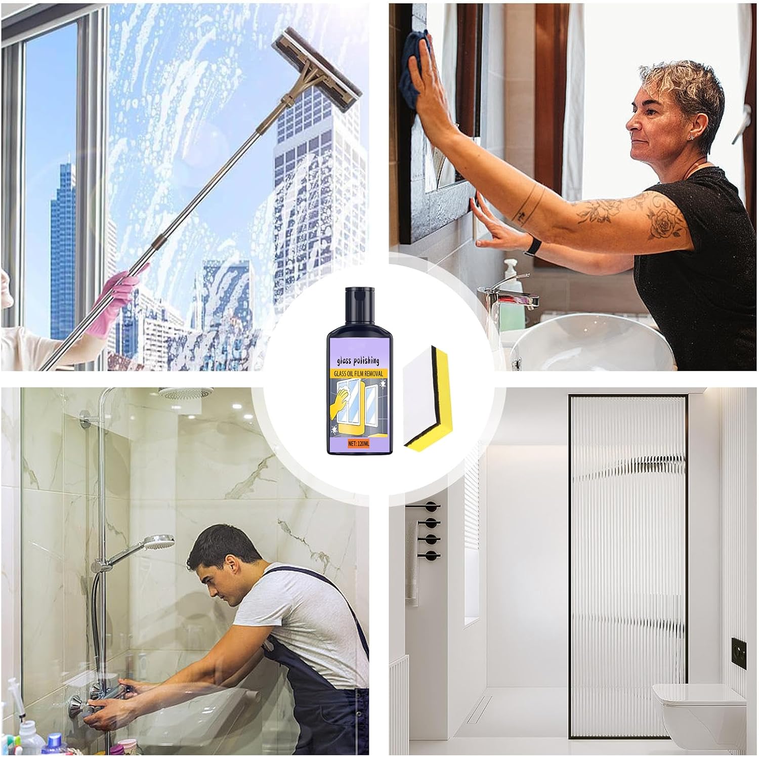 Bathroom Glass Cleaner 120ml Window Stains Cleaner with Sponge