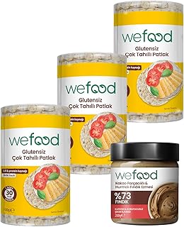 Wefood Kakao Parçacıklı Fındık Ezmesi 200 gr +Wefood Glutensiz Çok Tahıllı Patlak 100 gr 3'lü