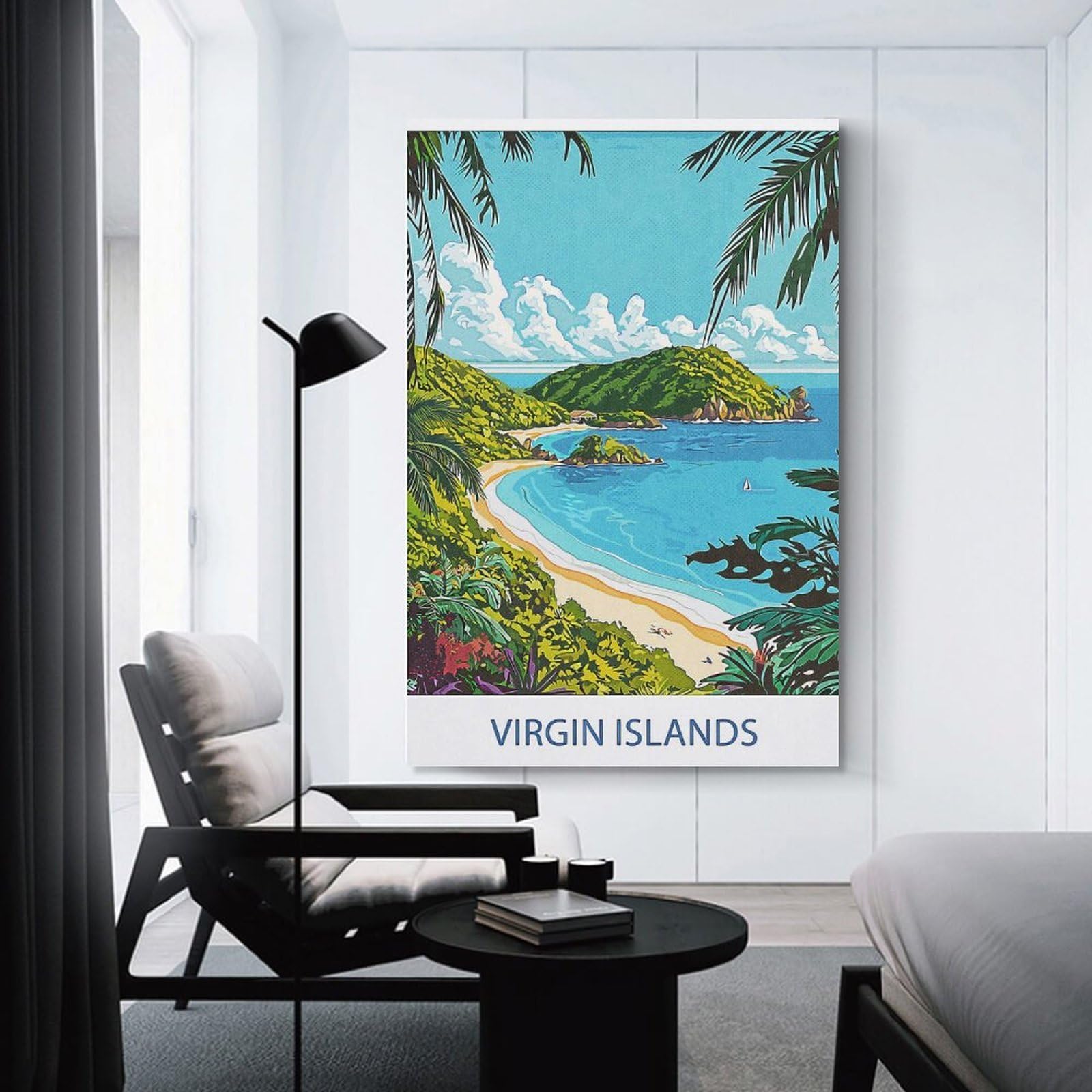 Junmoney Virgin Islands Beach Scene Hanging Wall Art, 12x18inch(30x45cm), for Home Walls, Creative Rooms Or Shared Spaces, A Flexible Wall Accent for Shared Spaces
