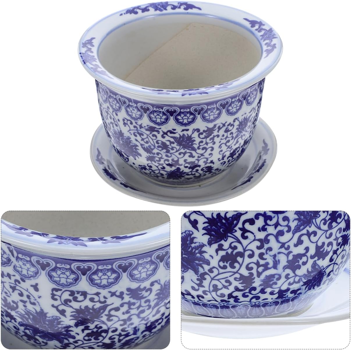 DOITOOL Blue and White Porcelain Plant pots with Drainage Holes and Drainage Tray for Indoor and Outdoor Plants, Ceramic Flower Pots