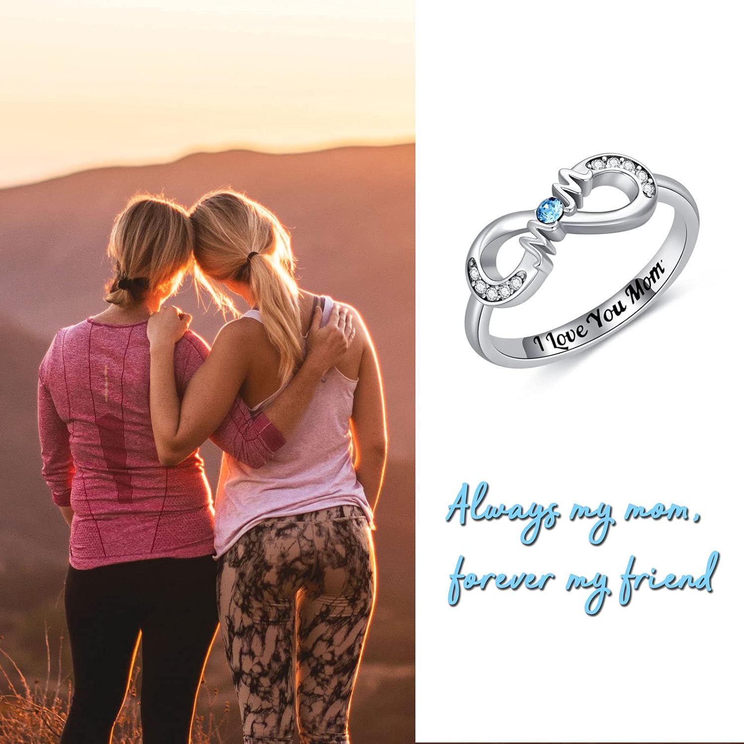Mothers Day Gift Mom Ring Sterling Silver Infinity Mother Ring with Crystal Gift for Women Mother Grandmother Mother’s Day Gift - Image 4
