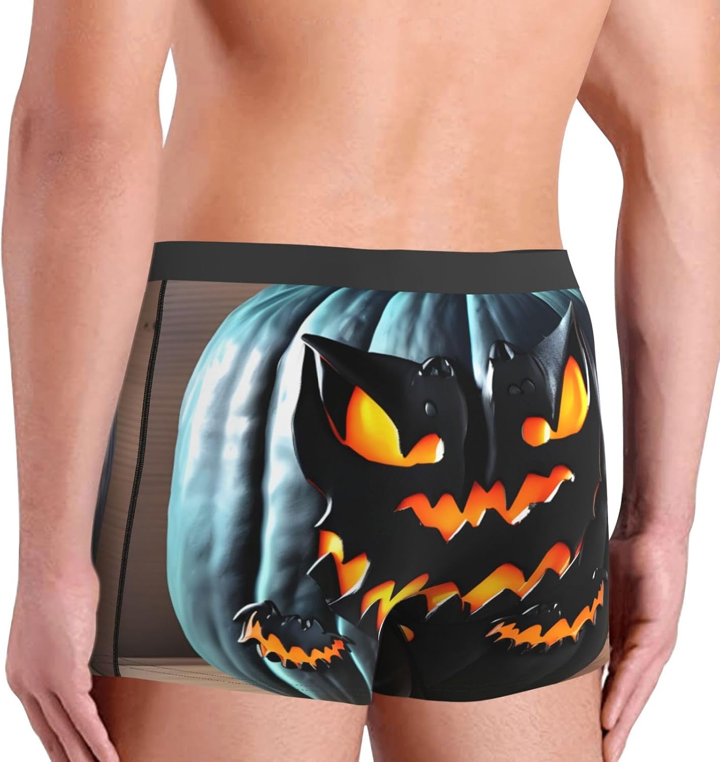 Funny Novelty Boxer Briefs Underwear for Men-Unique Humorous Design Boxer Shorts halloween Bat Pumpkin Print