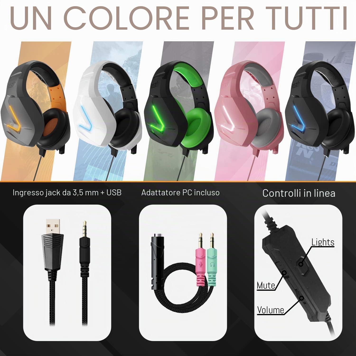 Orzly Cuffie da Gioco Bass Stereo per PS5 PlayStation 5, PS4, XBOX SERIES X|S, XBOX ONE, Nintendo Switch, Stadia, PC, MAC, Laptop Hornet RXH-20 Cuffie Gaming con Microfono [Edizione Sagano]