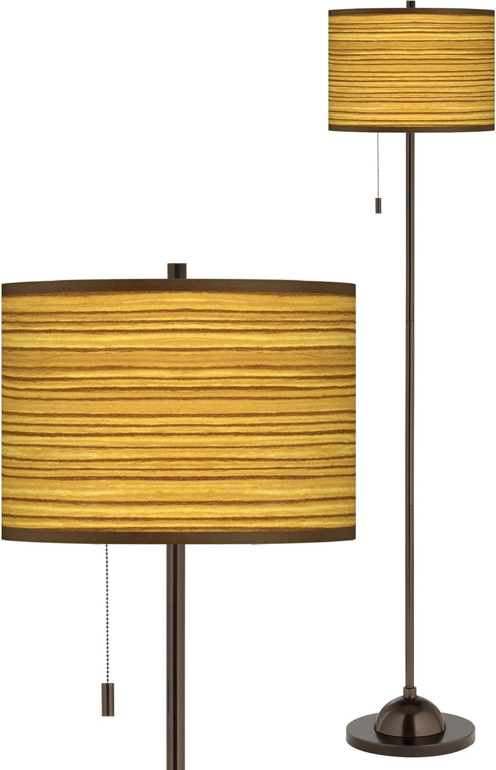 Tawny Zebrawood Bronze Club Floor Lamp with Print Shade