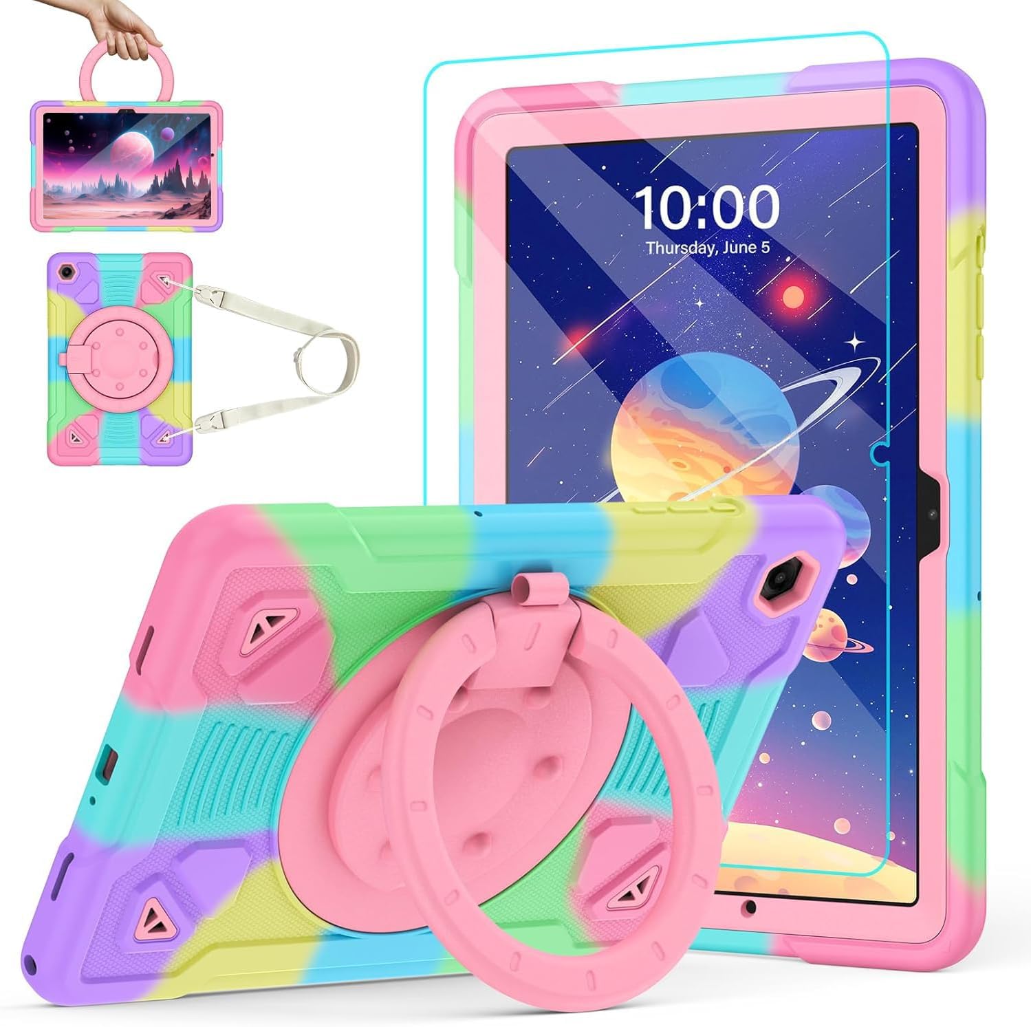 DreamerX for Samsung Galaxy Tab A11+ Plus 11” 2026/Tab A9+ Plus Kids Case 11 inch 2024, Cute Shockproof Silicone Cover with Screen Protector Rotating Stand Carrying Strap for A11+/ A9+ 11", Colorful