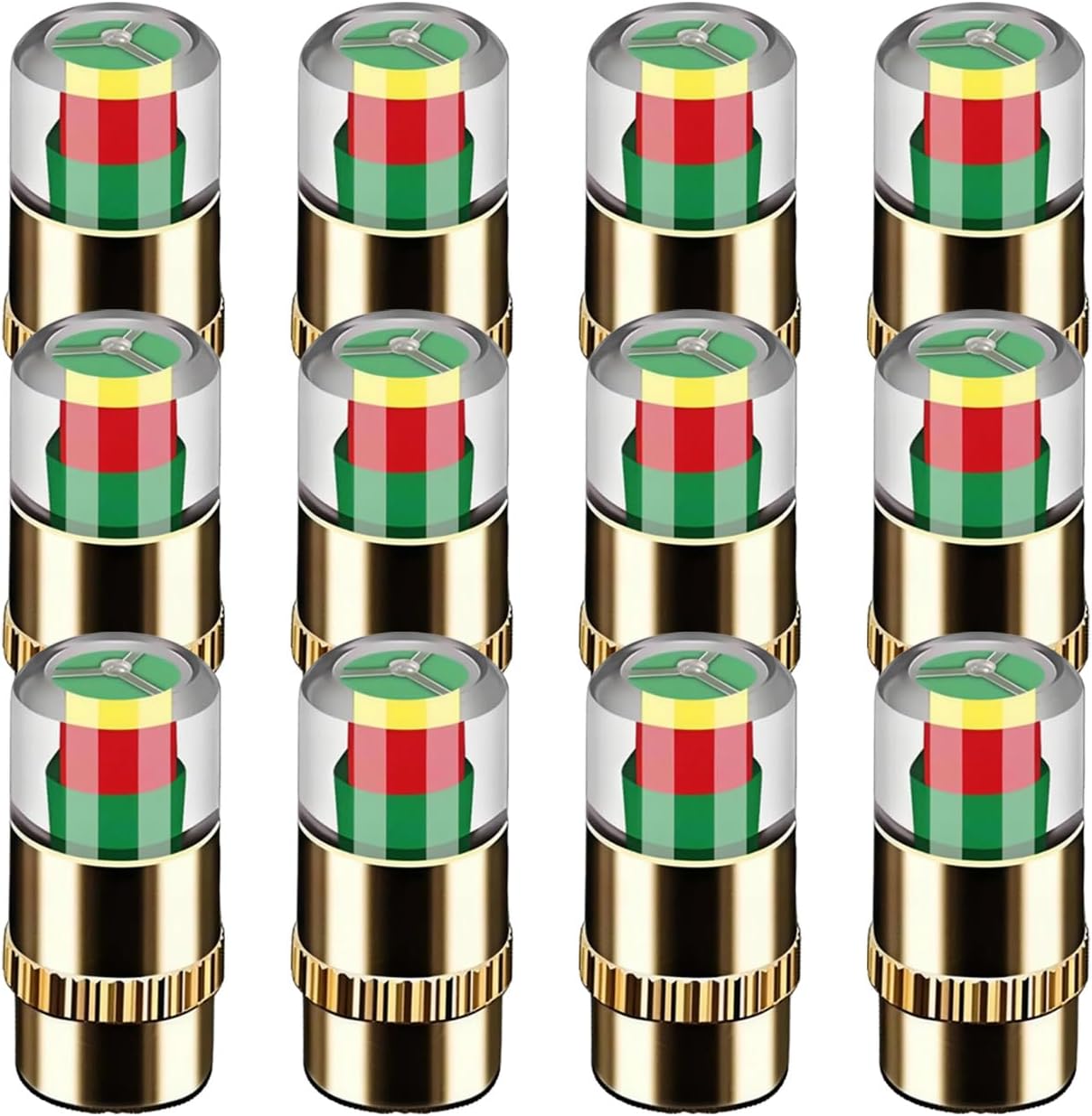 Car Tire Pressure Monitor Valve Stem Caps, 2.4Bar 36PSI Valve Stem Caps with 3 Color Alert, Universal Tire Pressure Sensor Indicator for Cars, Smart Tire Pressure Caps (Gold-12)