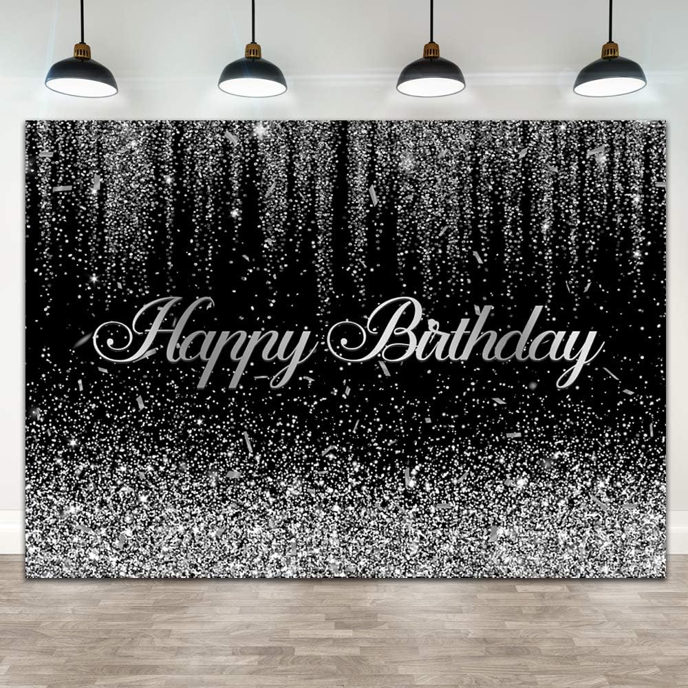 Discount 90% Ticuenicoa 7×5ft Black Silver Bokeh Birthday Backdrop Silver Confetti Sweet 16 30th 40th 50th 60th 70th Bday Photography Background for Adult Party Banner Decorations