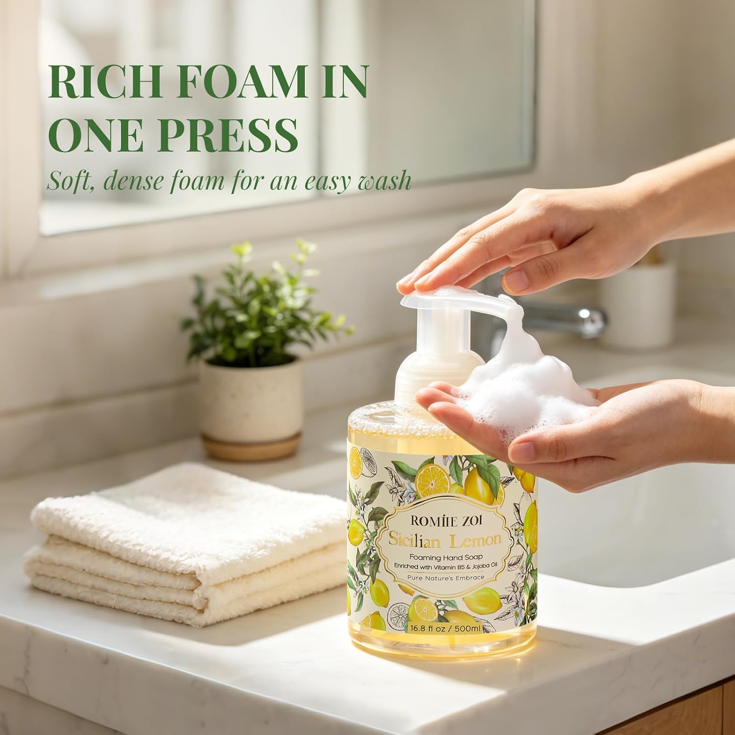 ROMIIE ZOI Foaming Hand Soap with Gift Box- Sicilian Lemon - Formula Moisture & Revitalize - 500ml/ 16.8oz