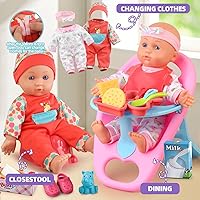 Vista 5 de Juego de Cochecito de Muñeca Bebé, Juguetes para Niñas Pequeñas de 3-5 4-6 Regalos, Juego de Muñecas Bebé con Muñeca de 12.5 Pulgadas, 1 Silla