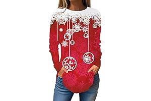4U Top Trending Top: Long Sleeve Xmas Tops Casual Round Neck