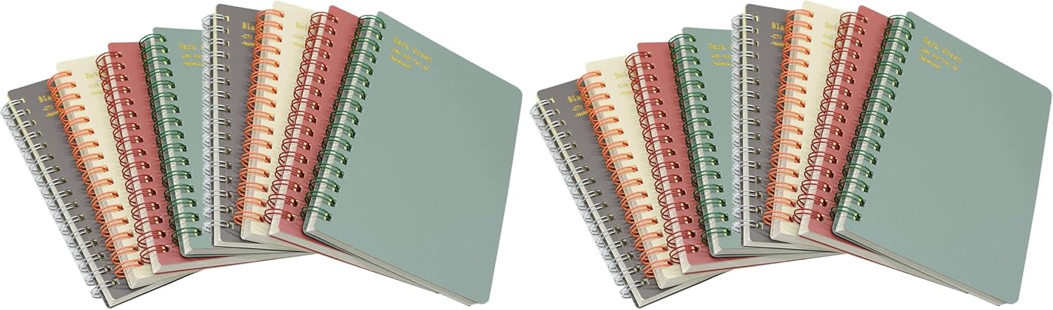 Yansanido Spiral Notebook, 8 Pcs 4 Color A6 Size Thick Plastic Hardcover 7mm College Ruled Paper 80 Sheets (160 Pages) Journal for School and Office Supplies (8 Pcs A6) (Pack of 2)