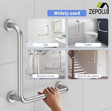 Brushed Nickel Angled Grab Bar 16x16 Inch, L-Shaped Grab Bar for Shower