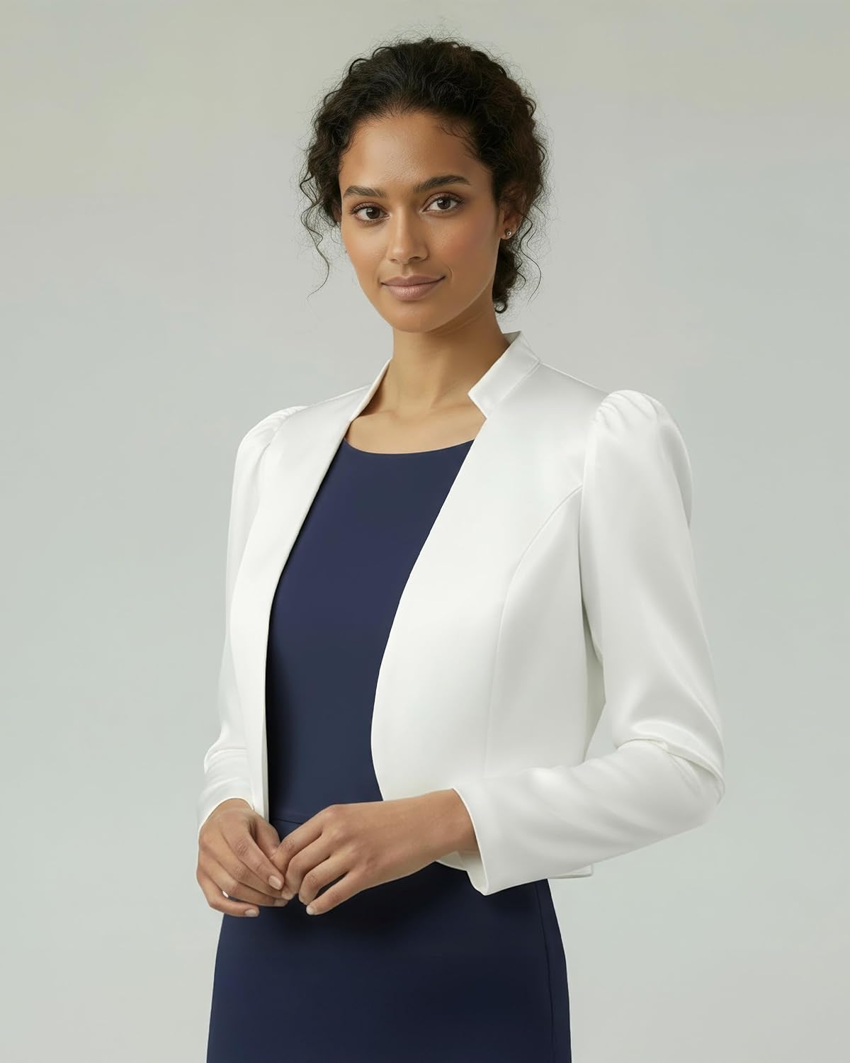 BOLEROSE Formal Long Sleeve Satin Bolero Shrug Occasion Jacket - Image 2