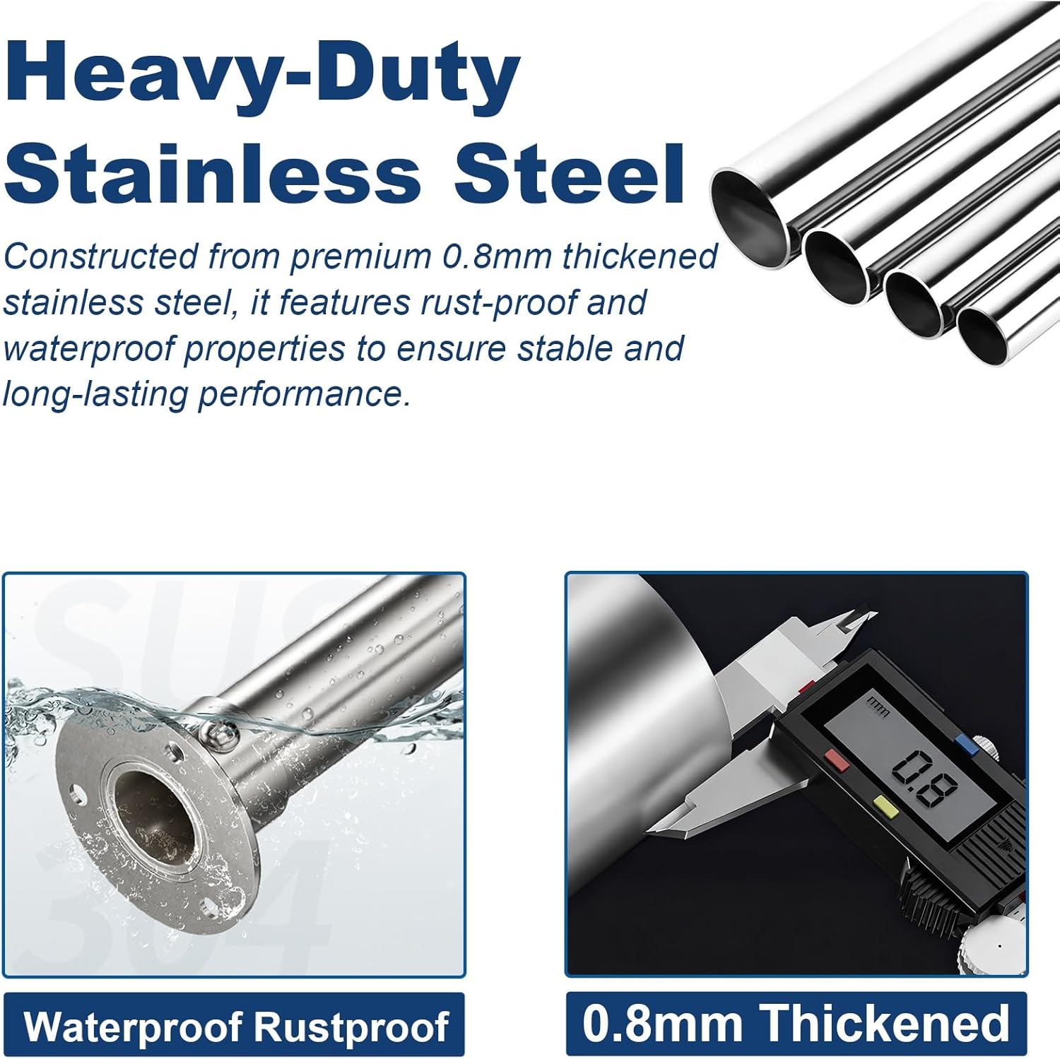 Extra Long Closet Rods 20/30/40/50/60in - Heavy Duty Metal Wardrobe Hanger Tube, 50kg Load, Ideal for Closet Storage, Easy Assembly, Perfect for Heavy Clothing.