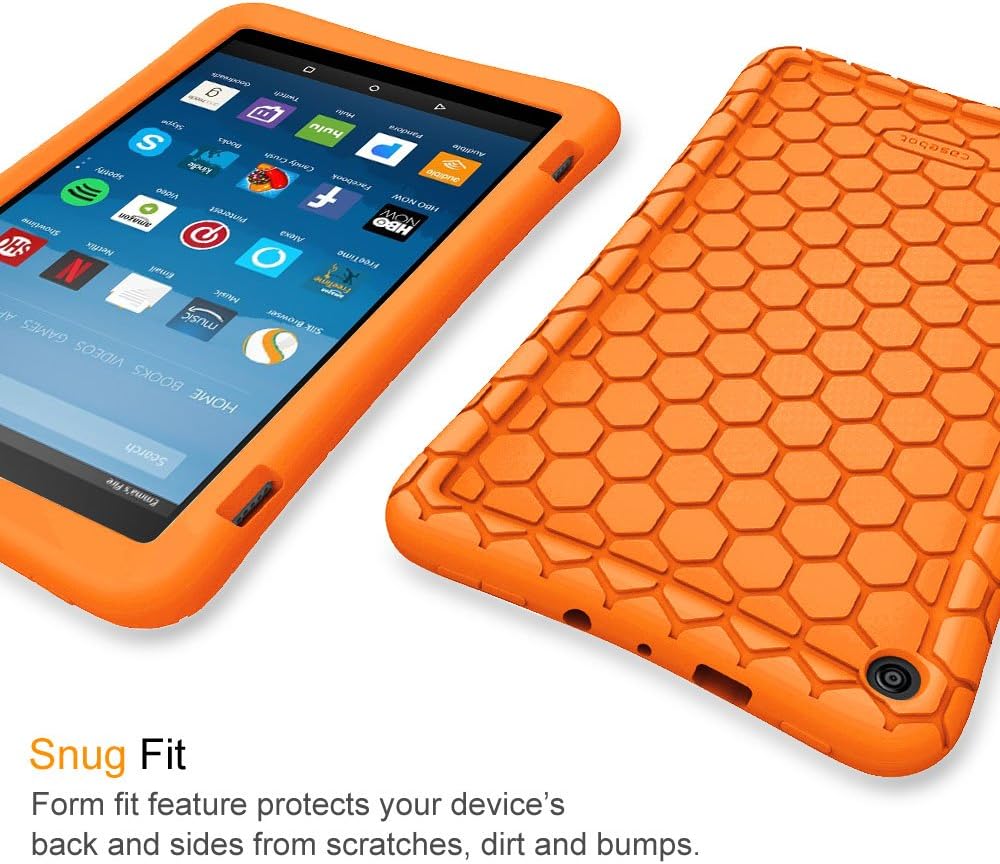 Fintie Silicone Case for Amazon Fire HD 8 (Compatible with 7th and 8th Generation Tablets, 2017 and 2018 Releases) - Honey Comb [Corner Enhancement] Shockproof Kid Friendly Cover, Orange