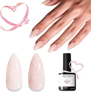 modelones Glitter Gel Nail Polish Nude Pink Glitter Gel Polish Pastel Soak-Off UV Gel Polish 28+ Days Long-Lasting Salon-Quality Nail Art DIY Manicure & Gift 15ML