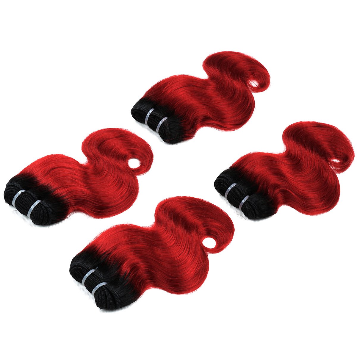 8" Human Hair Bundles Ombre Two Tone Brazilian Virgin Hair Extensions Body Wave 50g Bundles (8/8/8/8 Inch, 1b/Red) image 3