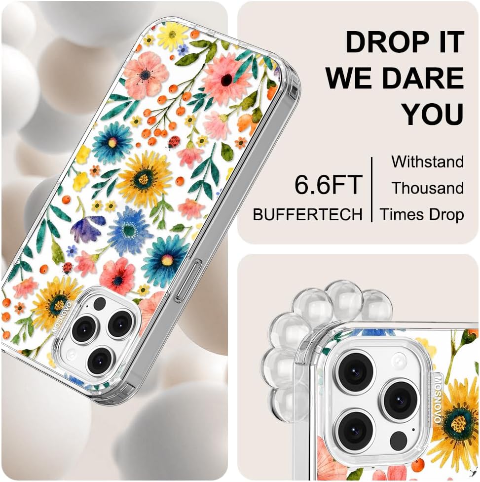  for iPhone 12/12 Pro Case, Shockproof Military-Grade Protection 6.6ft Drop Tested, Clear Phone Case for iPhone 12/12 Pro, Wildflower Bloom Design thumbnail