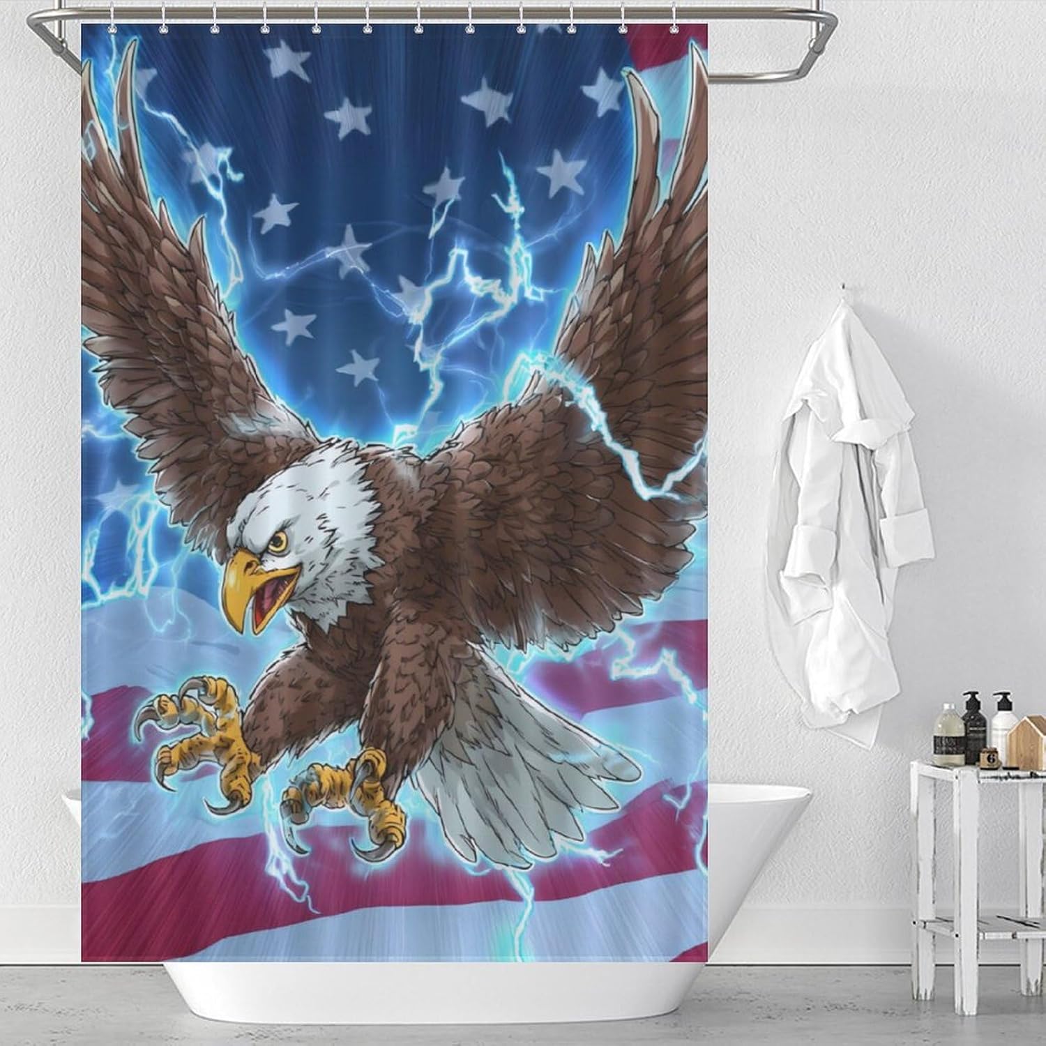 Flag of USA Bald Ea-gles Shower Curtain 46.85x70.87Inch（119x180cm） Polyester Bath Curtain Shower Curtains Printed Decorative
