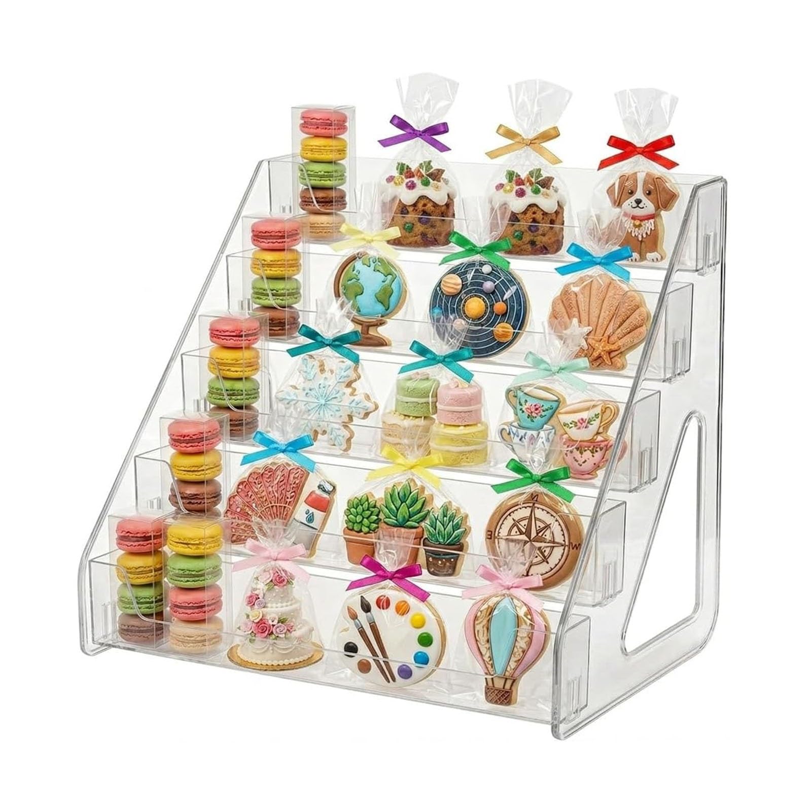 JOUFNING Acrylic Cookie Display Stand, Clear Tiered Pastry Display Rack for Cookies, Cupcakes & Macarons, Portable Bakery Display for Craft Fairs, Market Booths Events