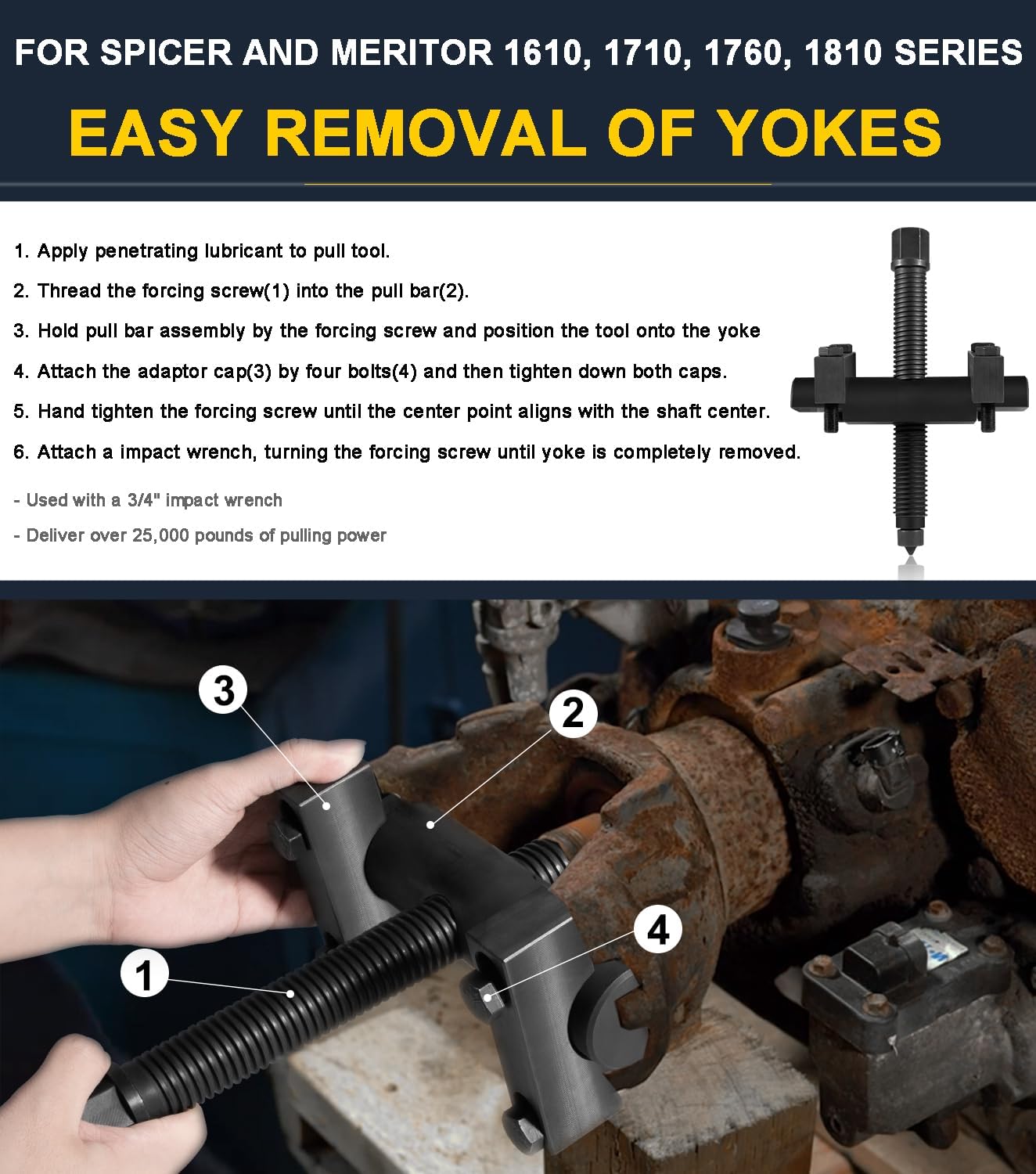 Camoo 10803 Heavy Duty Yoke Puller, Commercial Yoke Removal Tool Kit Made for Commercial Trucks & Semi Truck, Heavy Duty Trucks, Works on Class 6-8 Transportation Trucks and Equipment