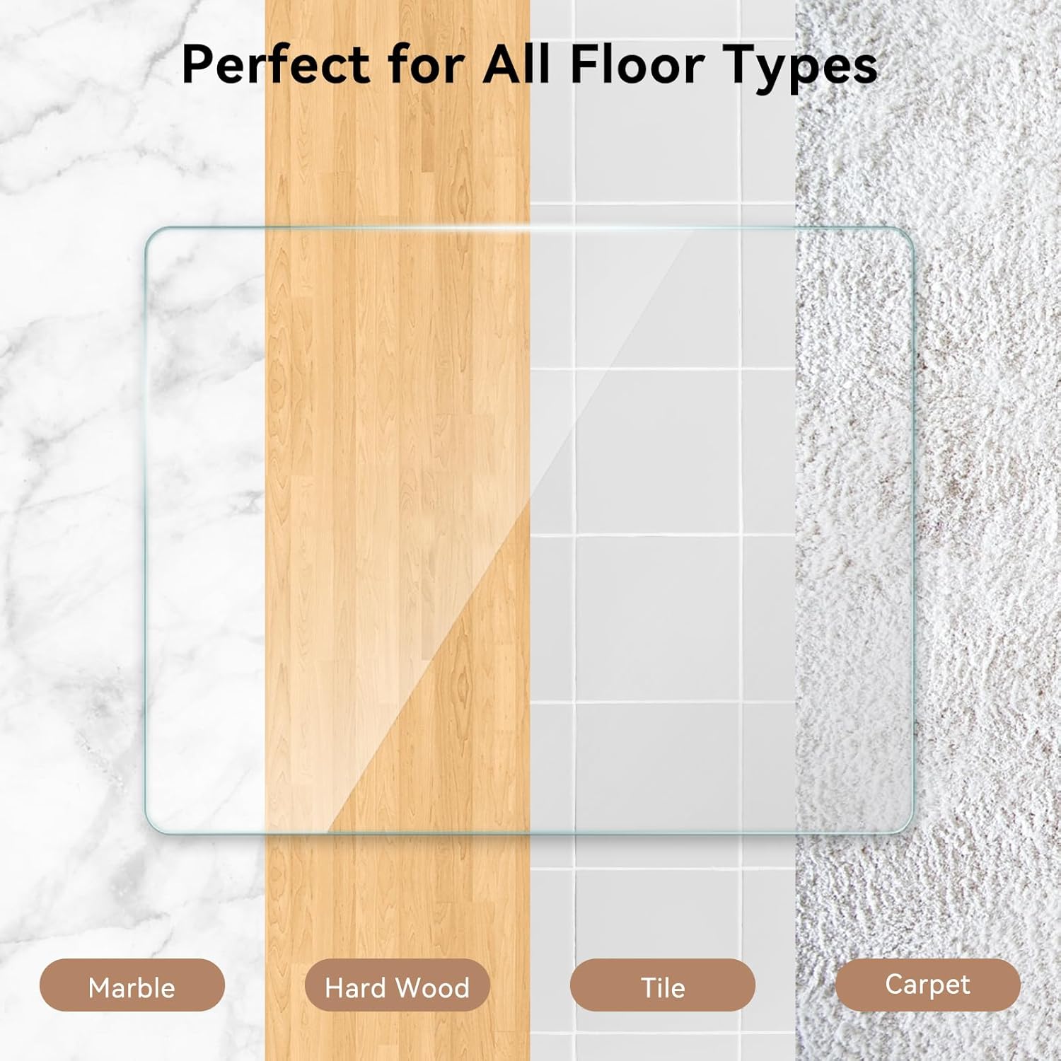 36" x 46" Tempered Glass Office Chair Mat for Carpet, Smooth Glide, Easy Roll On/Off, Heavy Duty Desk Chair Mat for Hardwood Floor Protection, Easy to Clean, Scratch-Resistant, Anti-Slip