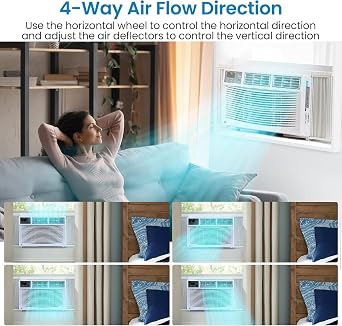 8000 BTU Window Air Conditioner, Cools Up to 550 Sqf, 3 Fan Speed, Window-Mounted Room Ac Window Unit, Optional Wifi Control, 24H Timer, Easy Install Kit for Home