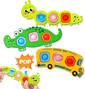 3PC Fidget Popper Sensory Toys، Pop It Toys للأطفال الصغار المصابين بالتوحد، Montessori Baby Toys لسيارة السفر بالطائرة، لمدة 12+ شهرًا 1 2 3 سنوات للأولاد والبنات