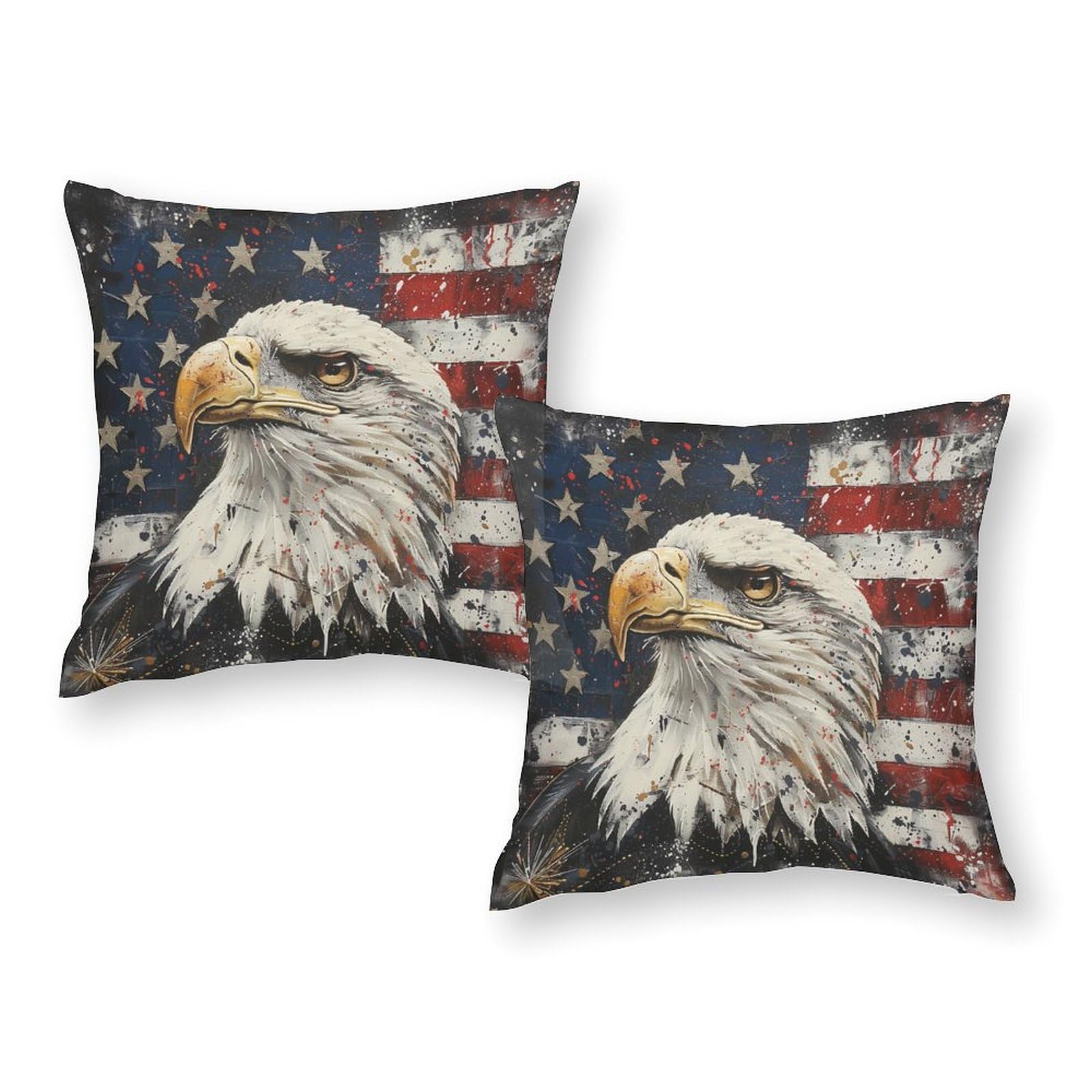 TOWINSFB American Flag Eagle Throw Pillow Covers for Living Room Bedroom, Retro USA Wildlife Watercolor Pillowcases Outdoor Cushion Case for Couch