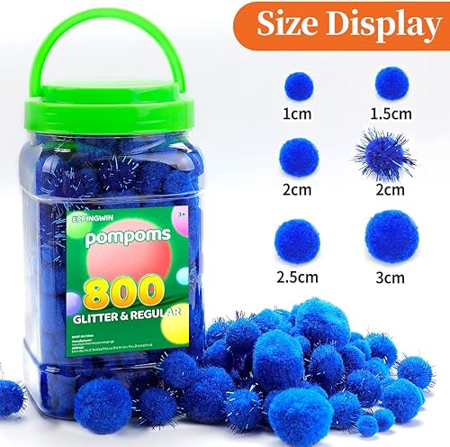 Miniatura 8 de Eppingwin 800 pompones multicolores, pompones regulares y brillantes, pompones de varios tamaños y colores, pompones de manualidades para artes,