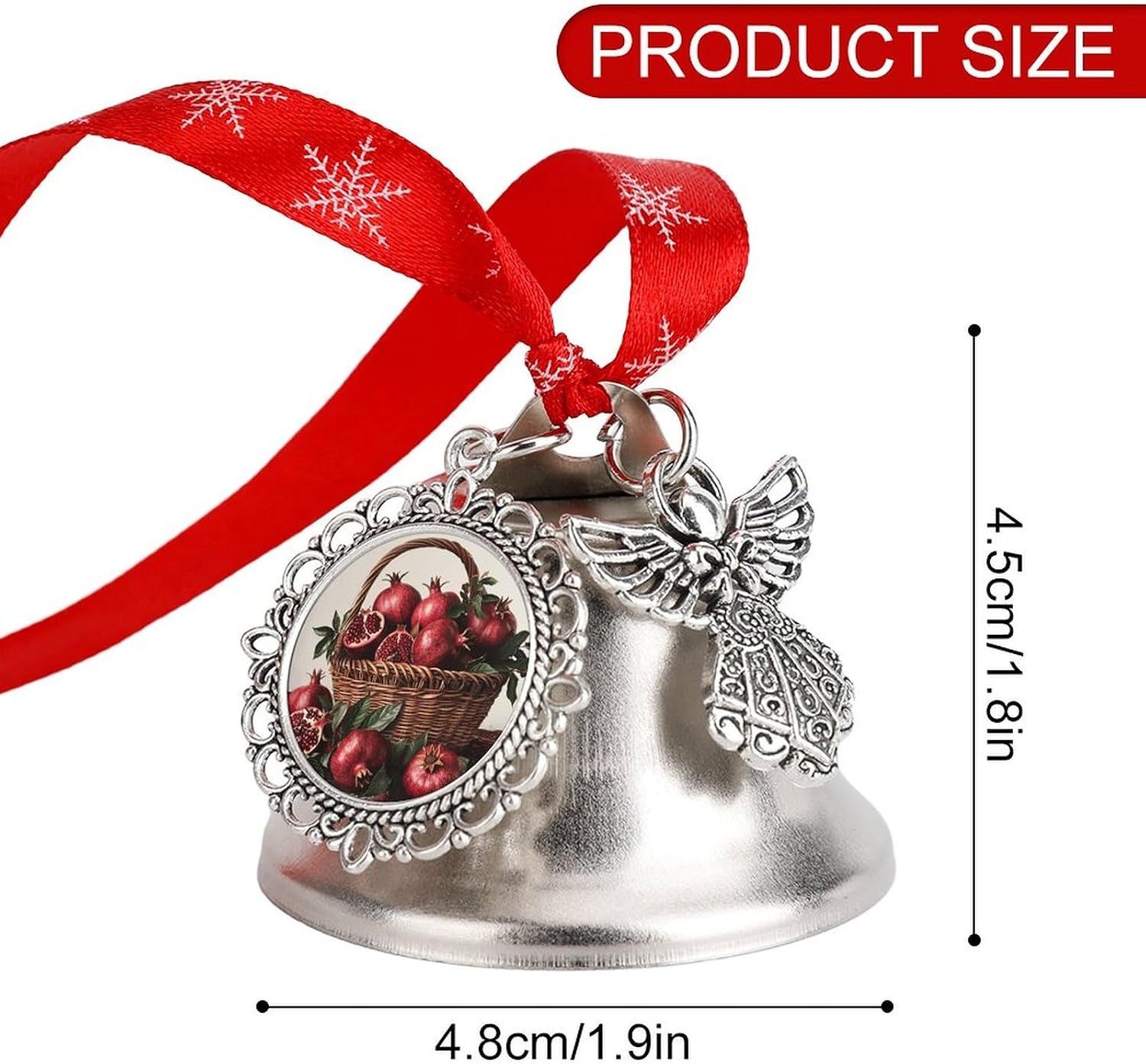 Christmas Bell Pomegranates in Basket Jingle Bell with Wing Pendant Christmas Ornament Metal Vintage Bells Christmas Tree Hanging for Holiday Party Decoration