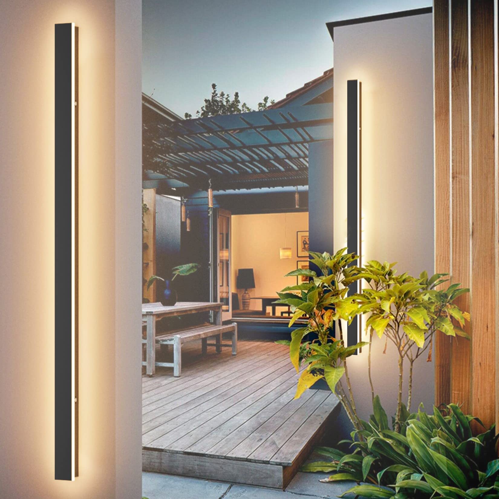 K-Bright Applique Murale Extérieure, 35W Longue Villa Applique Murale Imperméable IP65 Pour Jardins, Terrasses, Chambres, Lampe Murale D'intérieur De Salon 3000K (Noir, 120CM)