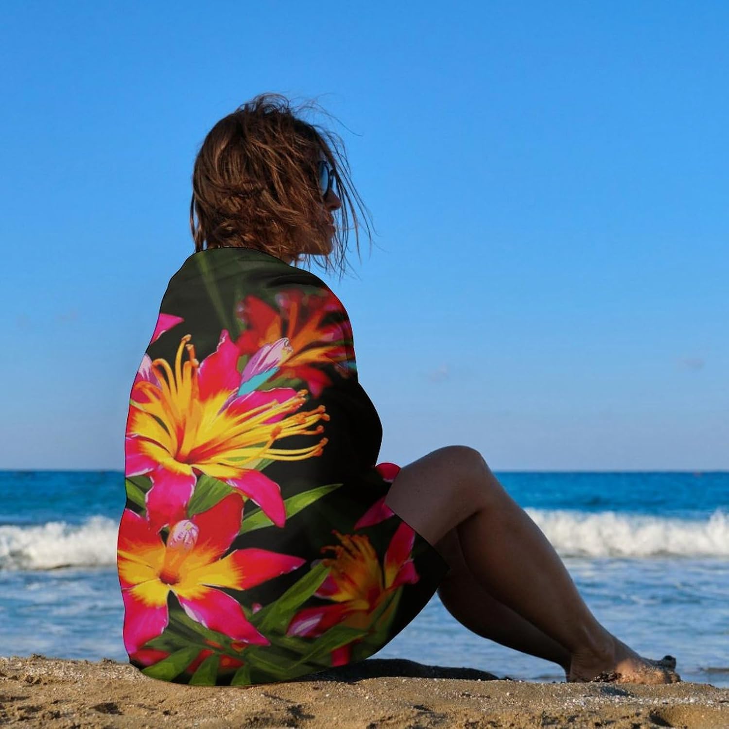 Swimming Towel, Hawaiian Colorful Flower Printed Fashion Towel,Portable Towel,Durable Towel