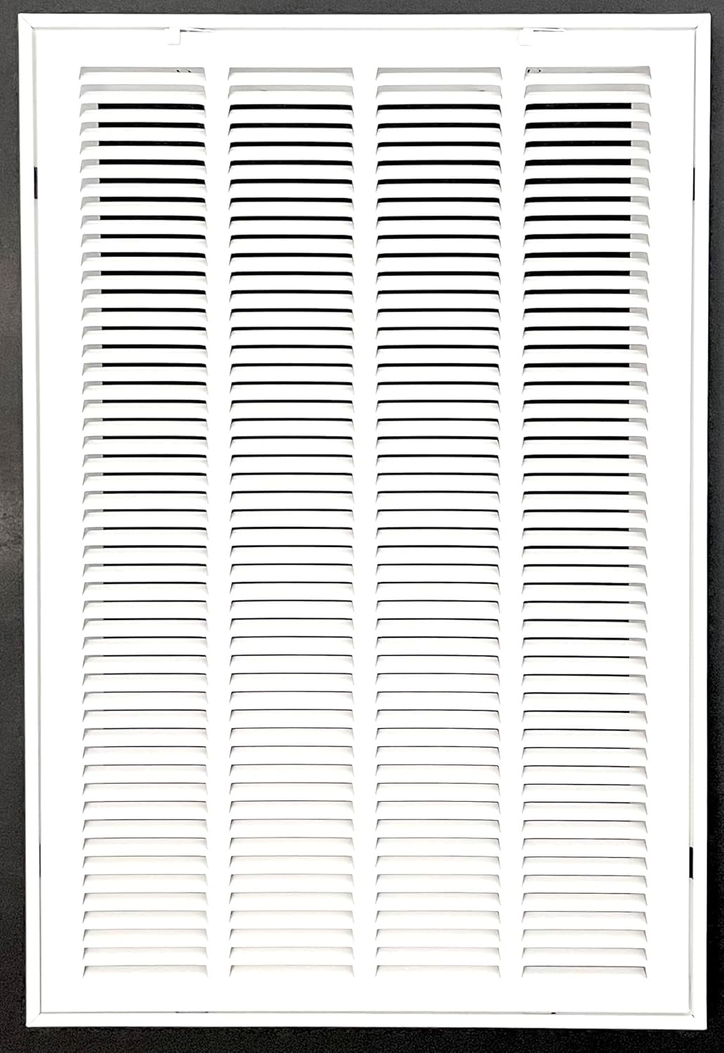 16" W x 25" H Stamped face Steel Filter Return Grille White Powder Coating with Frame Overall Outside Dimension 18.6"x27.6" (Fits 16" x 25" Duct Opening)