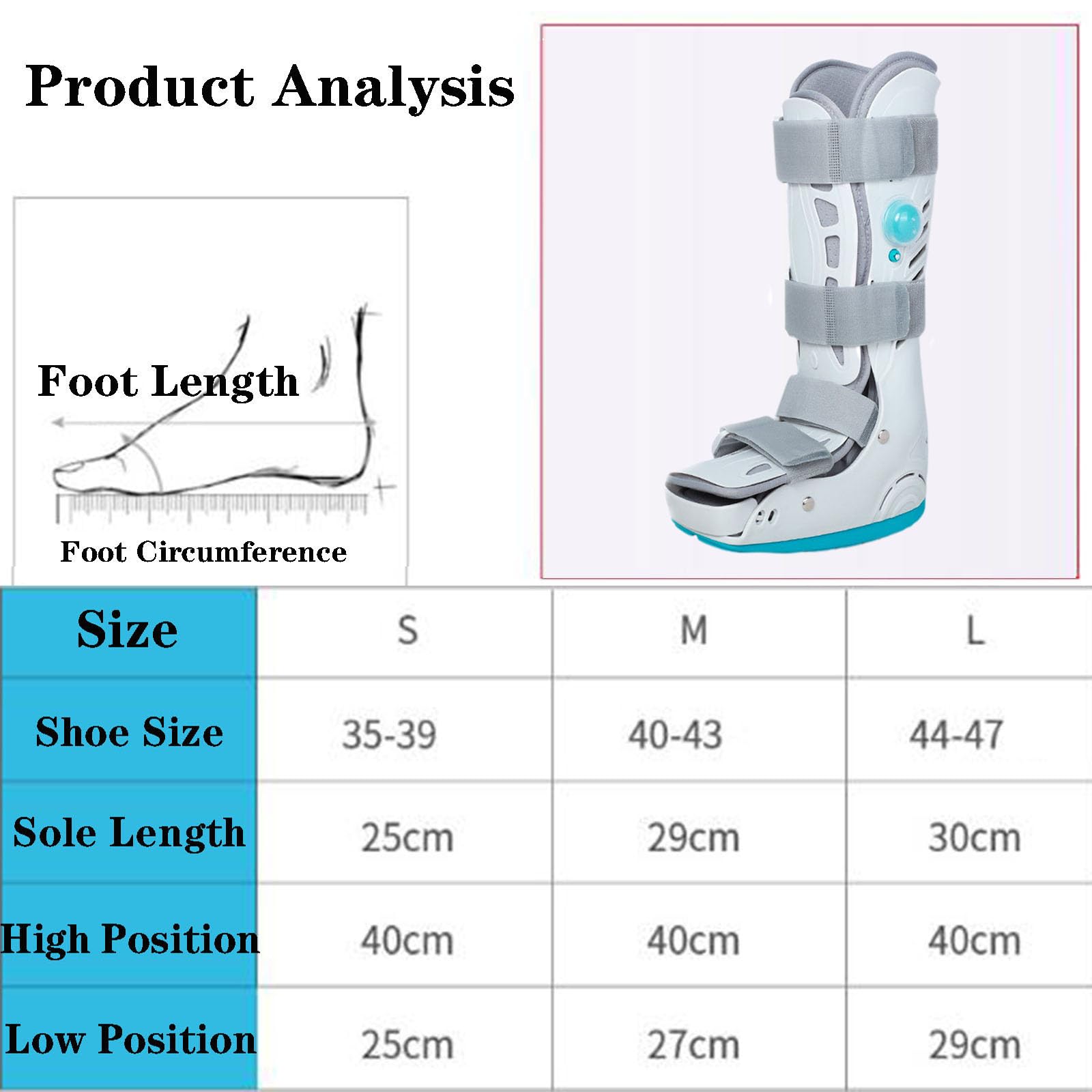 SFKLYU Ortesis de Pierna, Bota Inflable para Caminar, Férula Nocturna para Fascitis Plantar, para Lesiones de Tobillo O Pie, Bota para Fracturas,Left,M