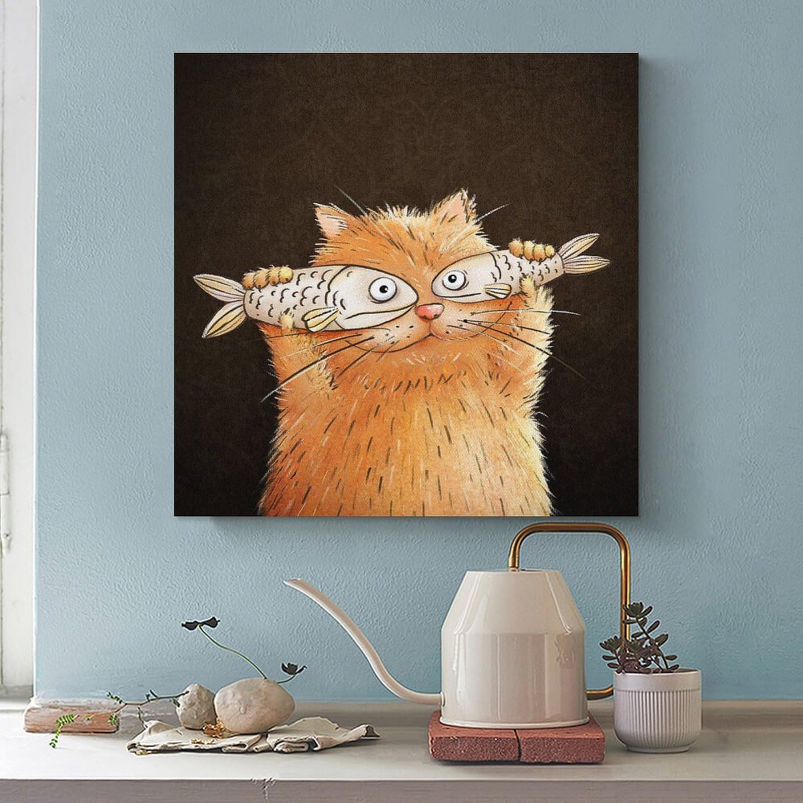 Amazon.co.jp: 面白い 猫と魚 ネコ柄 アニメ 絵画ポスター ウォール