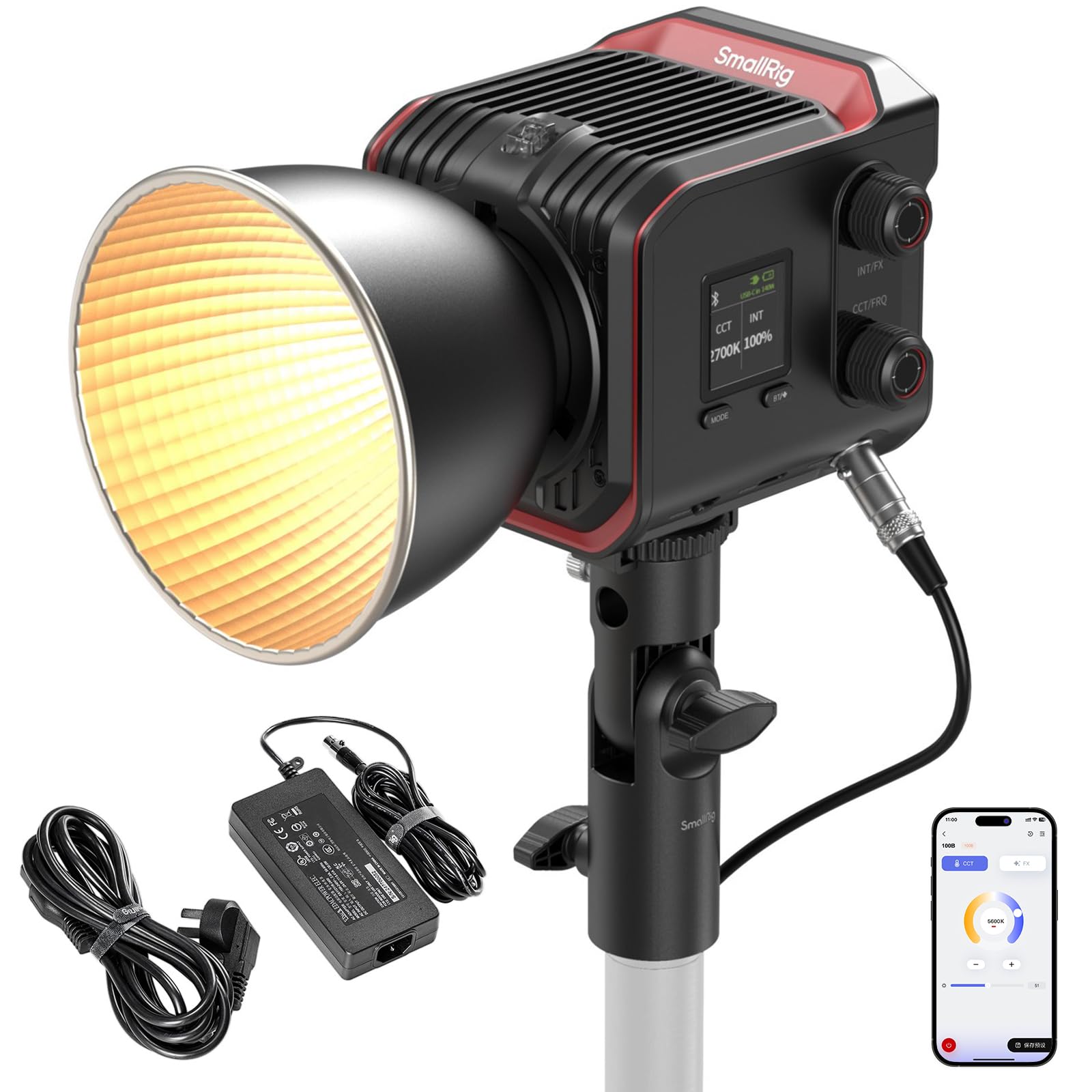 SmallRig RC 100B COB Video Light, Portable Bi-Color 2700-6500K Continuous Lighting, 100W Studio Light, APP Control, High CRI 97+ Spotlight for Photography & Video, Pro Version (Without Battery) 5094