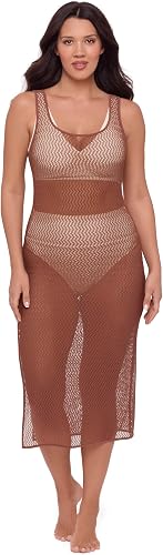 S3 Swim Women's Crochet Dress with Leg Opening, Latte, Medium