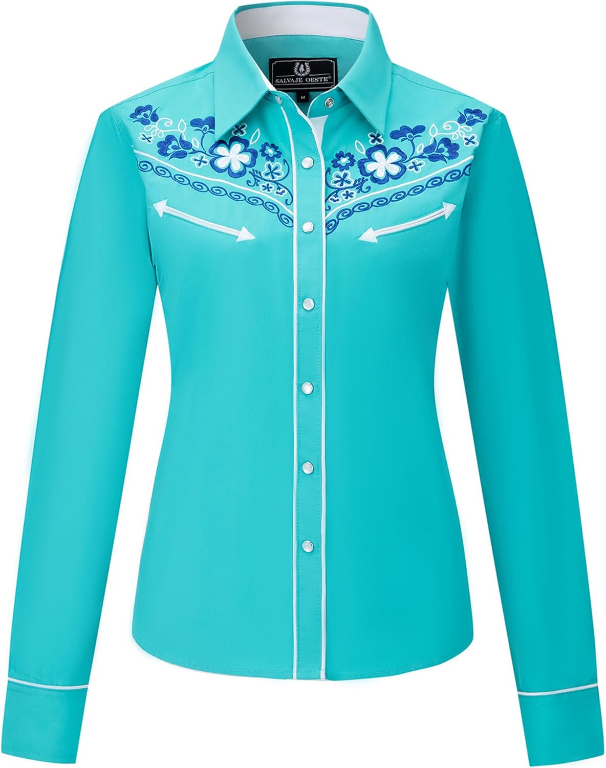 SALVAJE OESTE Women's Embroidered Western Cowboy Snap Front Long Sleeve Button Down Shirt