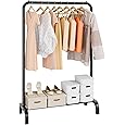 DWVO Rolling Clothes Rack with Wheels, Heavy Duty Garment Rack with 3 Tiers Adjustable Wire Shelving, Portable Clothing Rack for Cloakroom Bedroom Laundry Storage Organizer, Black