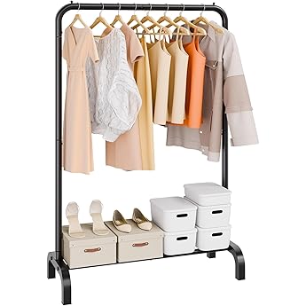 DWVO Rolling Clothes Rack with Wheels, Heavy Duty Garment Rack with 3 Tiers Adjustable Wire Shelving, Portable Clothing Rack for Cloakroom Bedroom Laundry Storage Organizer, Black